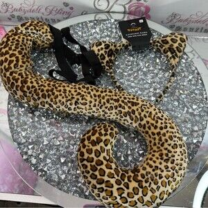 Spirit Halloween set Leopard Print Cat Ear Headband and Tail Set - Brown, Black